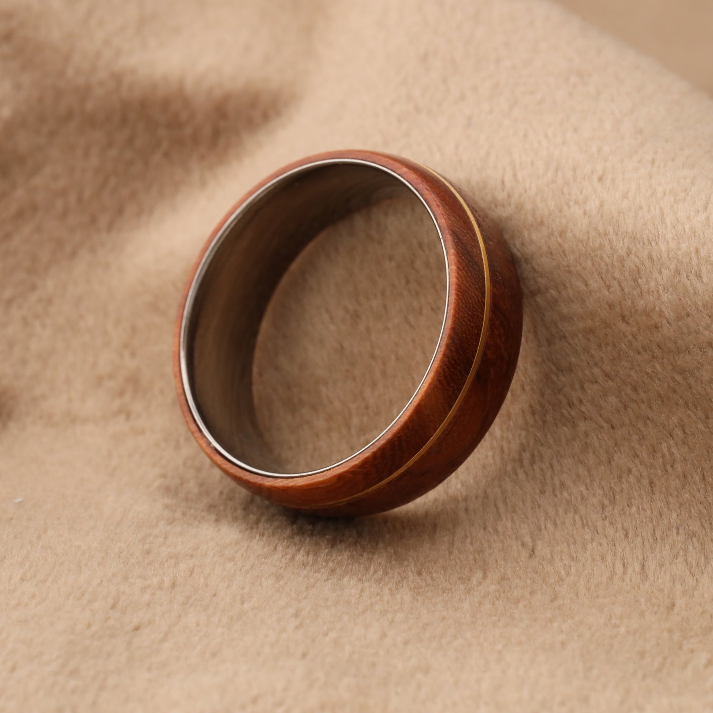 Natural Ebony Wood Ring with Titanium Inner Frame - Premium Design - 8mm - A214