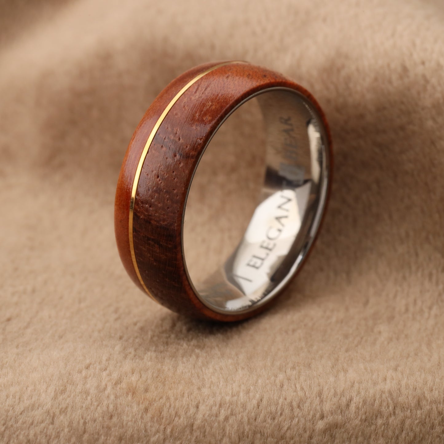 Natural Ebony Wood Ring with Titanium Inner Frame - Premium Design - 8mm - A214