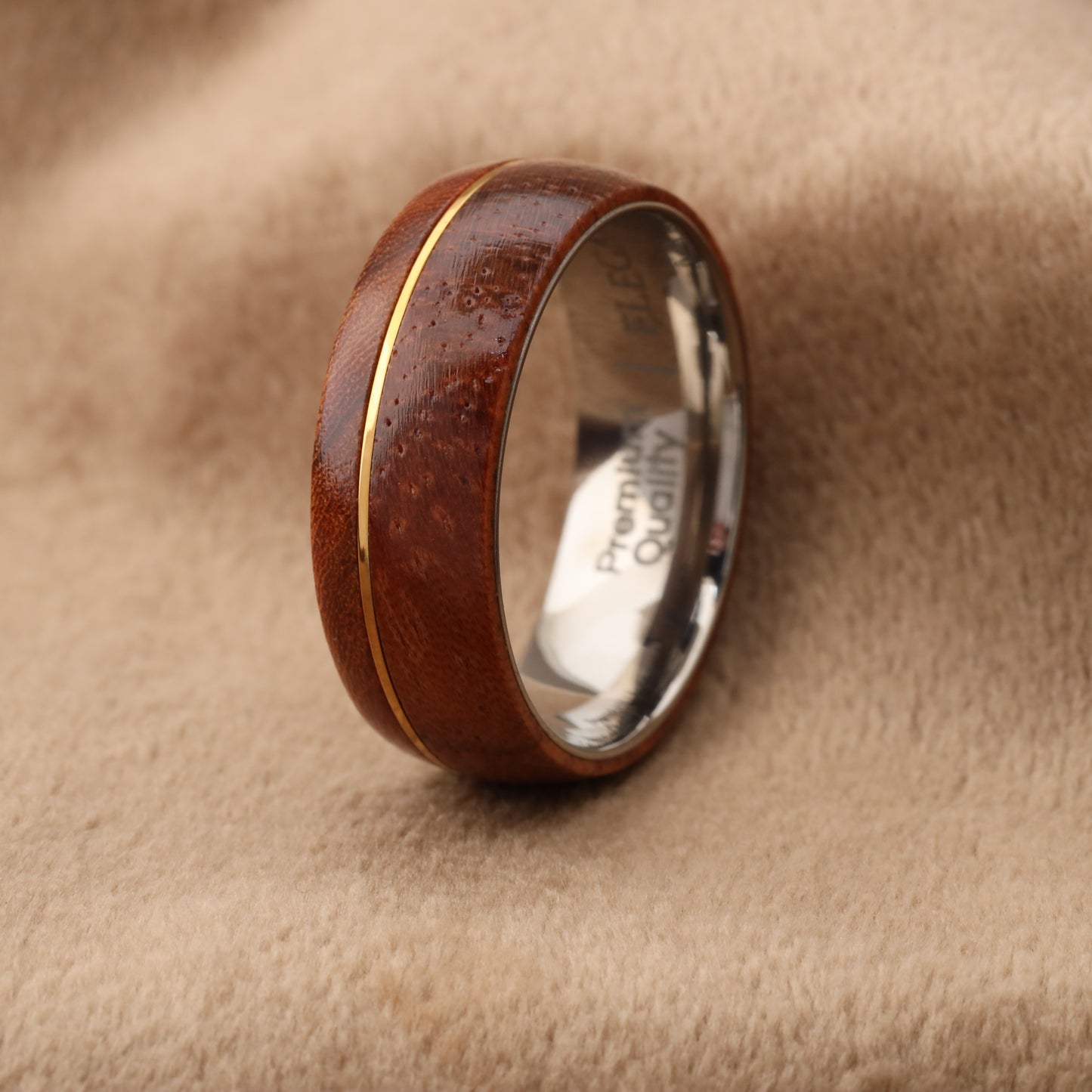 Natural Ebony Wood Ring with Titanium Inner Frame - Premium Design - 8mm - A214