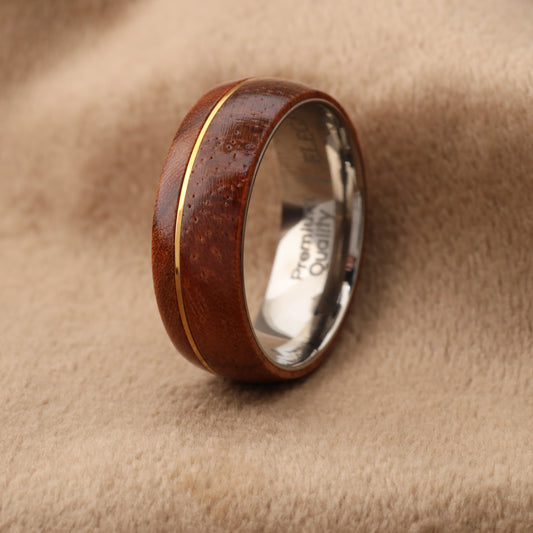 Natural Ebony Wood Ring with Titanium Inner Frame - Premium Design - 8mm - A214