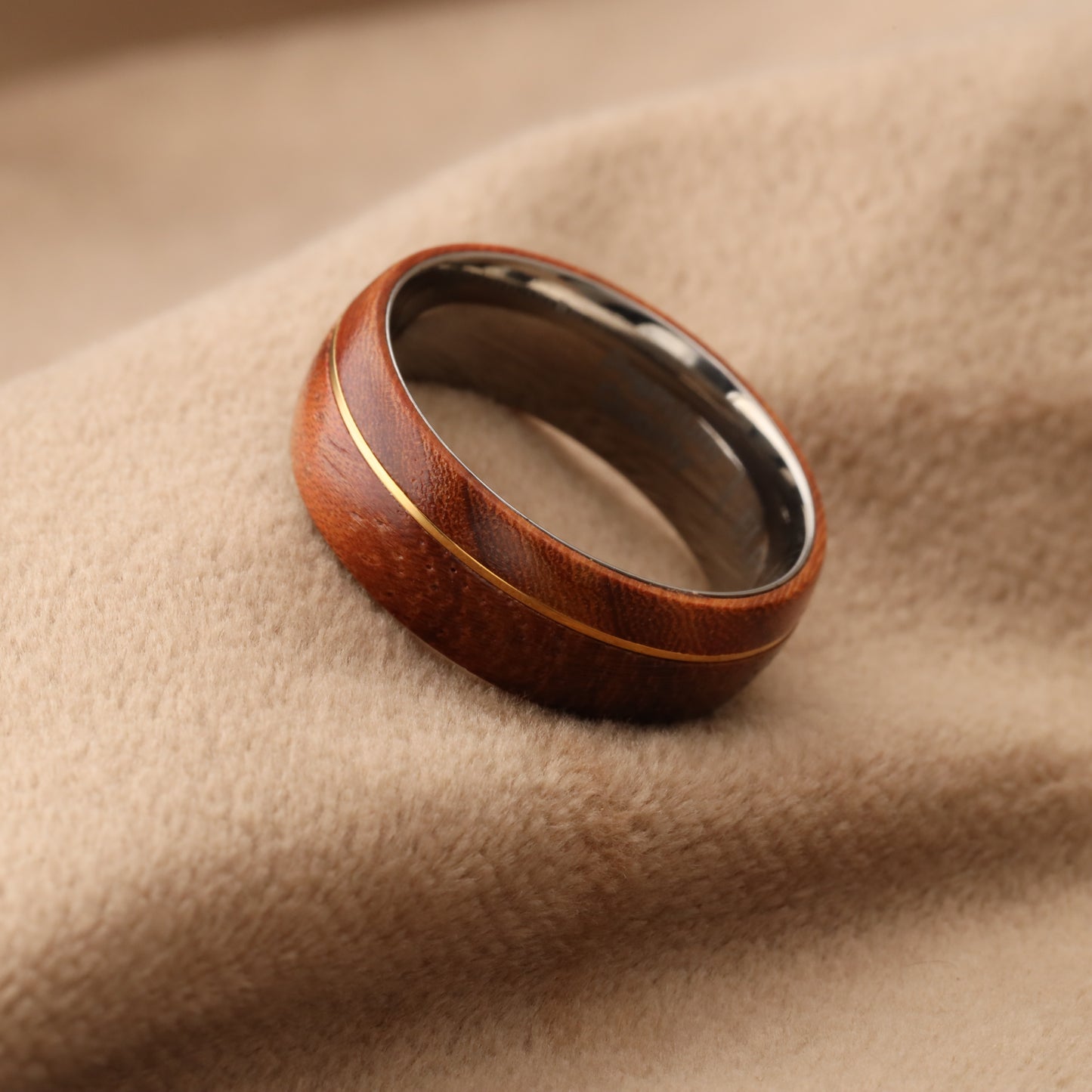 Natural Ebony Wood Ring with Titanium Inner Frame - Premium Design - 8mm - A214