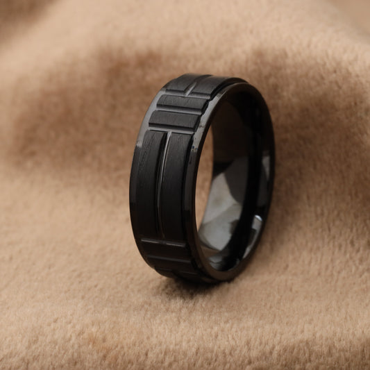 A112 Black Matte Titanium Ring - 8mm Width - Customizable Engraving