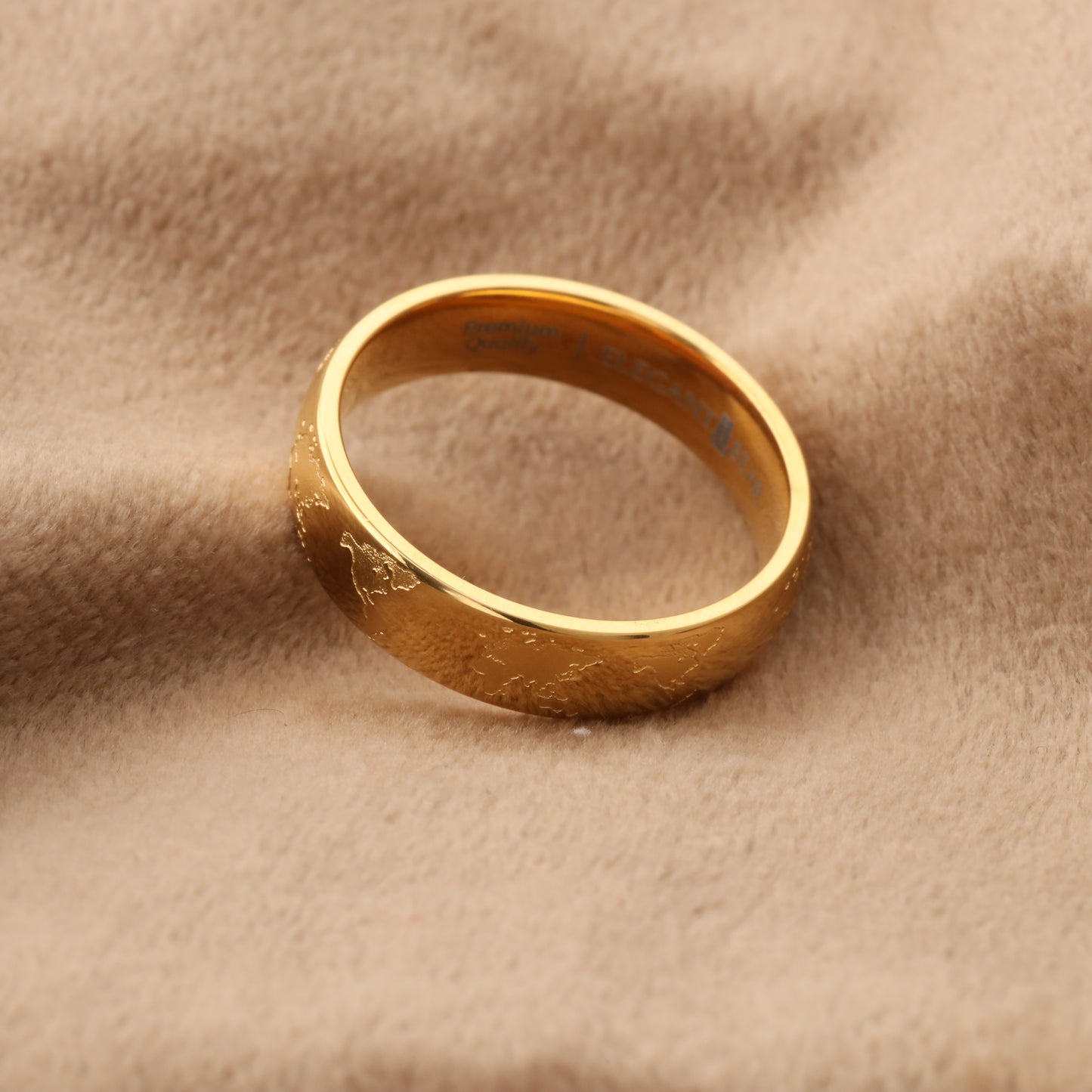 Titanium Gold-Plated World Map Ring A207