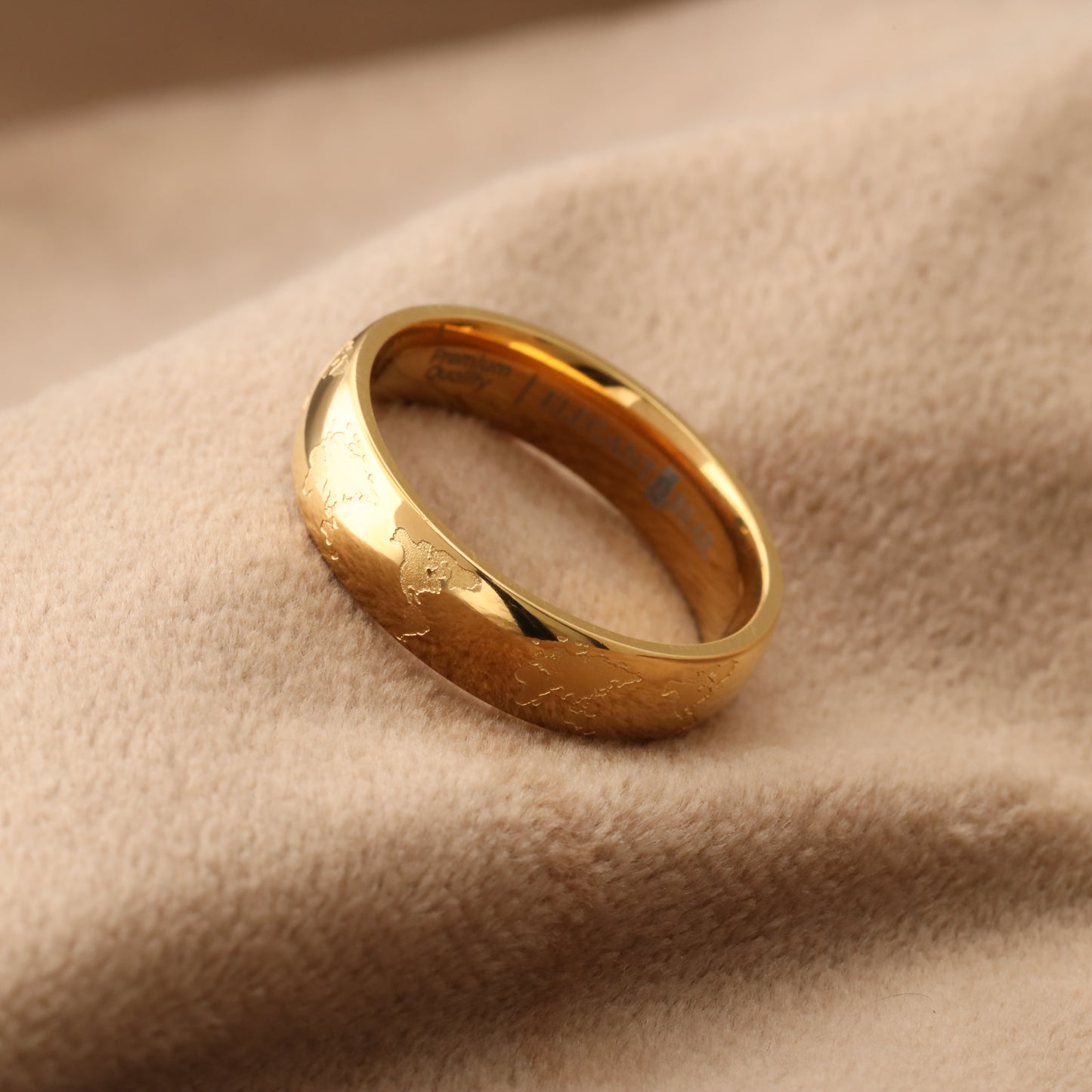 Titanium Gold-Plated World Map Ring A207