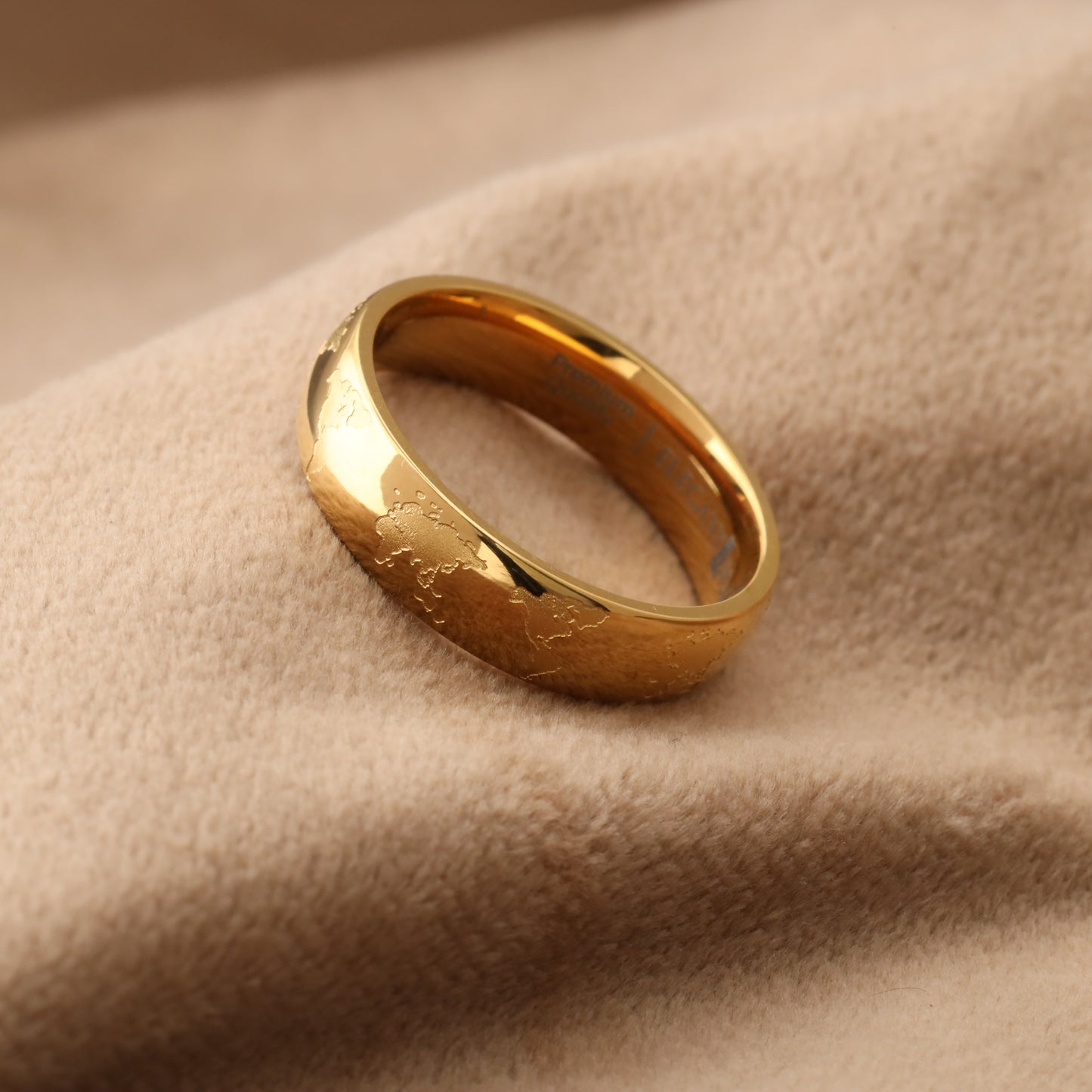 Titanium Gold-Plated World Map Ring A207