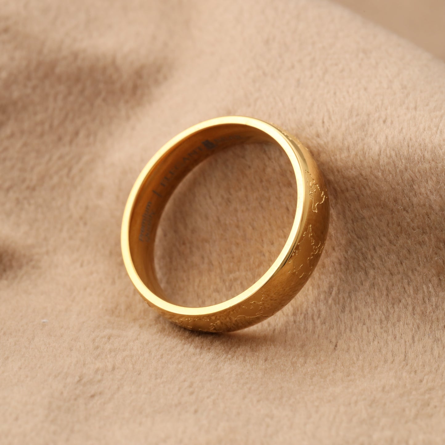 Titanium Gold-Plated World Map Ring A207