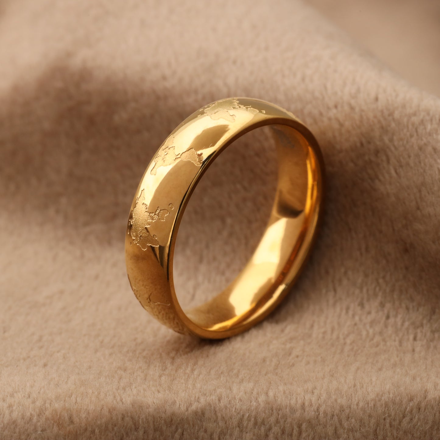 Titanium Gold-Plated World Map Ring A207