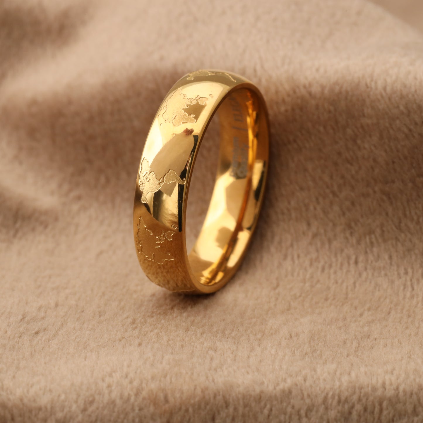 Titanium Gold-Plated World Map Ring A207
