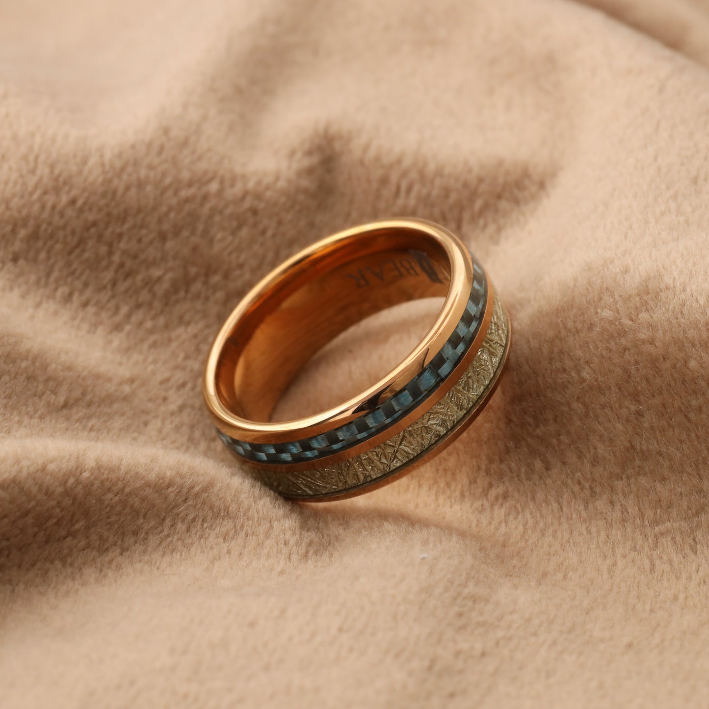 A131 Tungsten Ring with Synthetic Meteorite & Blue Carbon Fiber