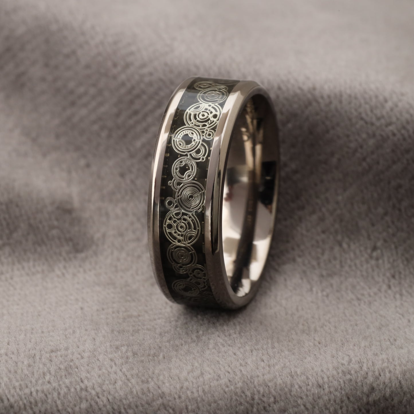 Steampunk Concentric Circles & Carbon Fiber Titanium Ring A190