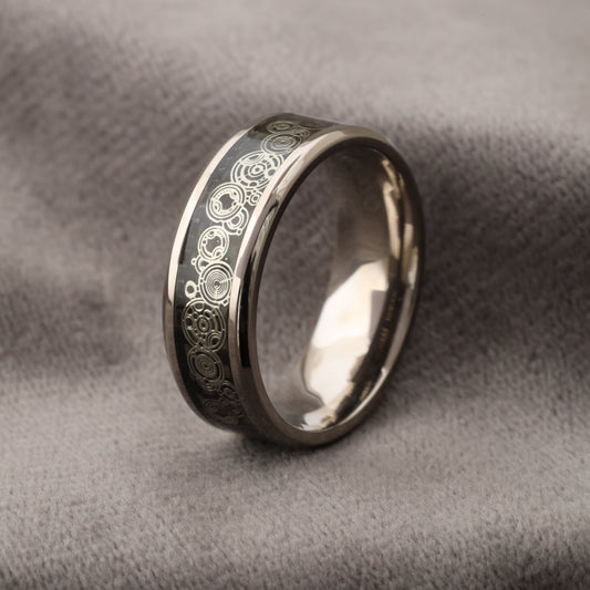 Steampunk Concentric Circles & Carbon Fiber Titanium Ring A190