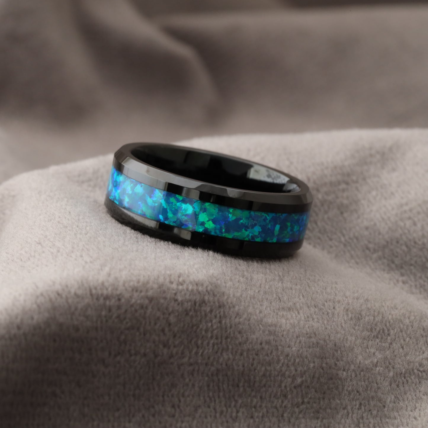 Tungsten Ring Inlaid with Opal Gemstone A172
