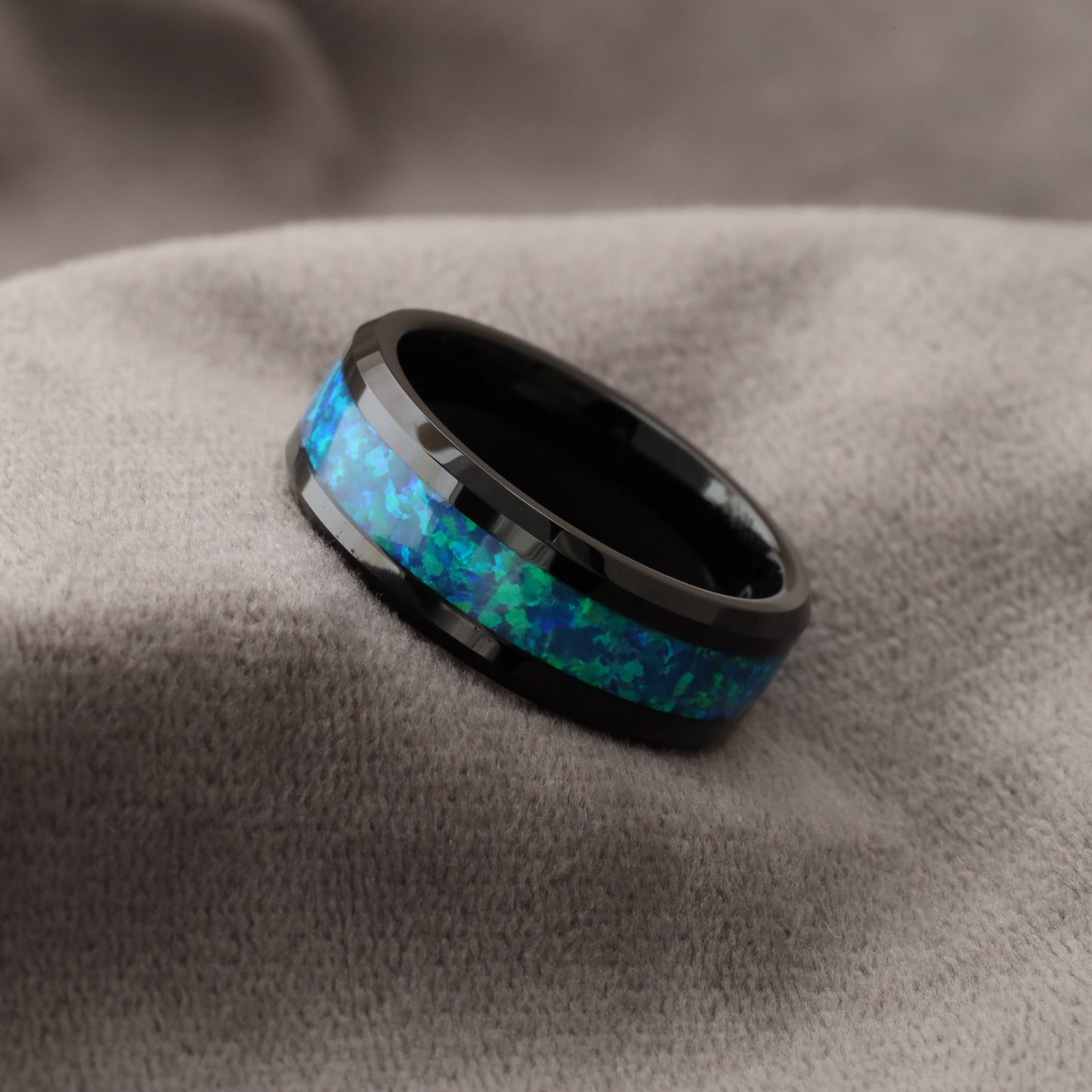 Tungsten Ring Inlaid with Opal Gemstone A172