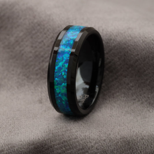 Tungsten Ring Inlaid with Opal Gemstone A172