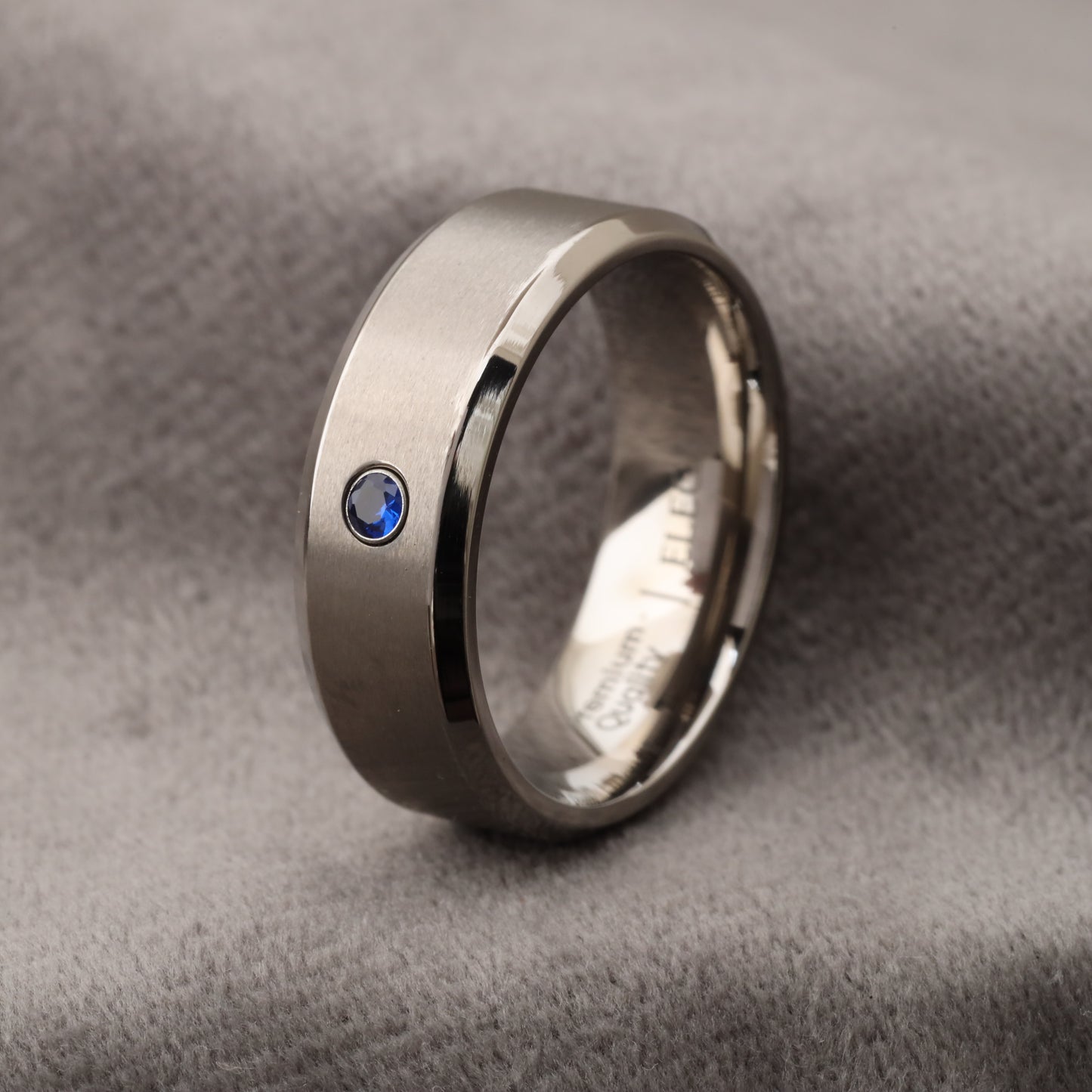 A334 Silver Titanium Ring with Blue Zircon - 8mm Width - Elegant Simplicity