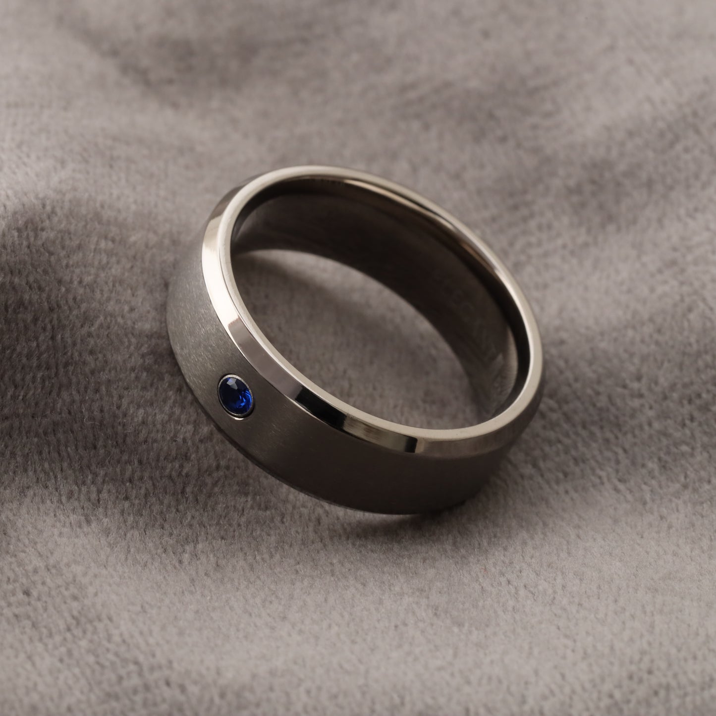 A334 Silver Titanium Ring with Blue Zircon - 8mm Width - Elegant Simplicity