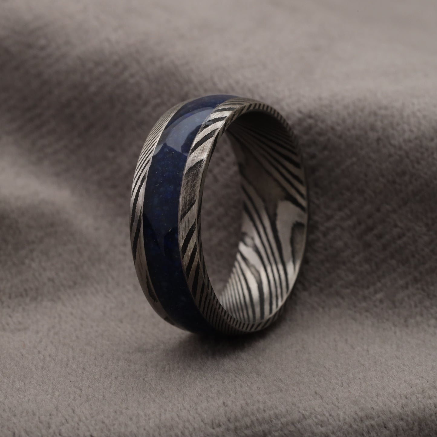 Damascus Steel Ring with Natural Lapis Lazuli Stone - 8mm - A323