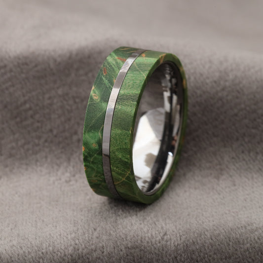 Tungsten Ring with Green Elder Box Wood Inlay - 8mm - A180