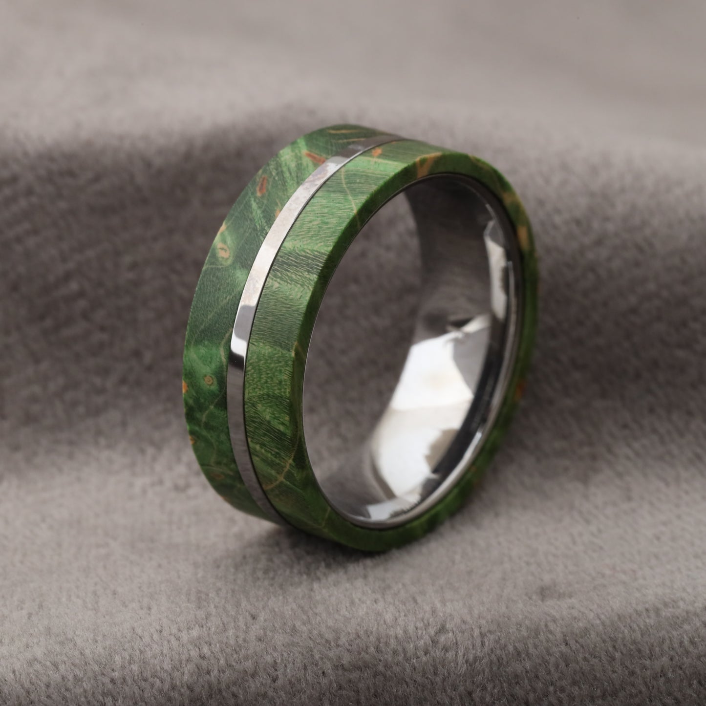 Tungsten Ring with Green Elder Box Wood Inlay - 8mm - A180