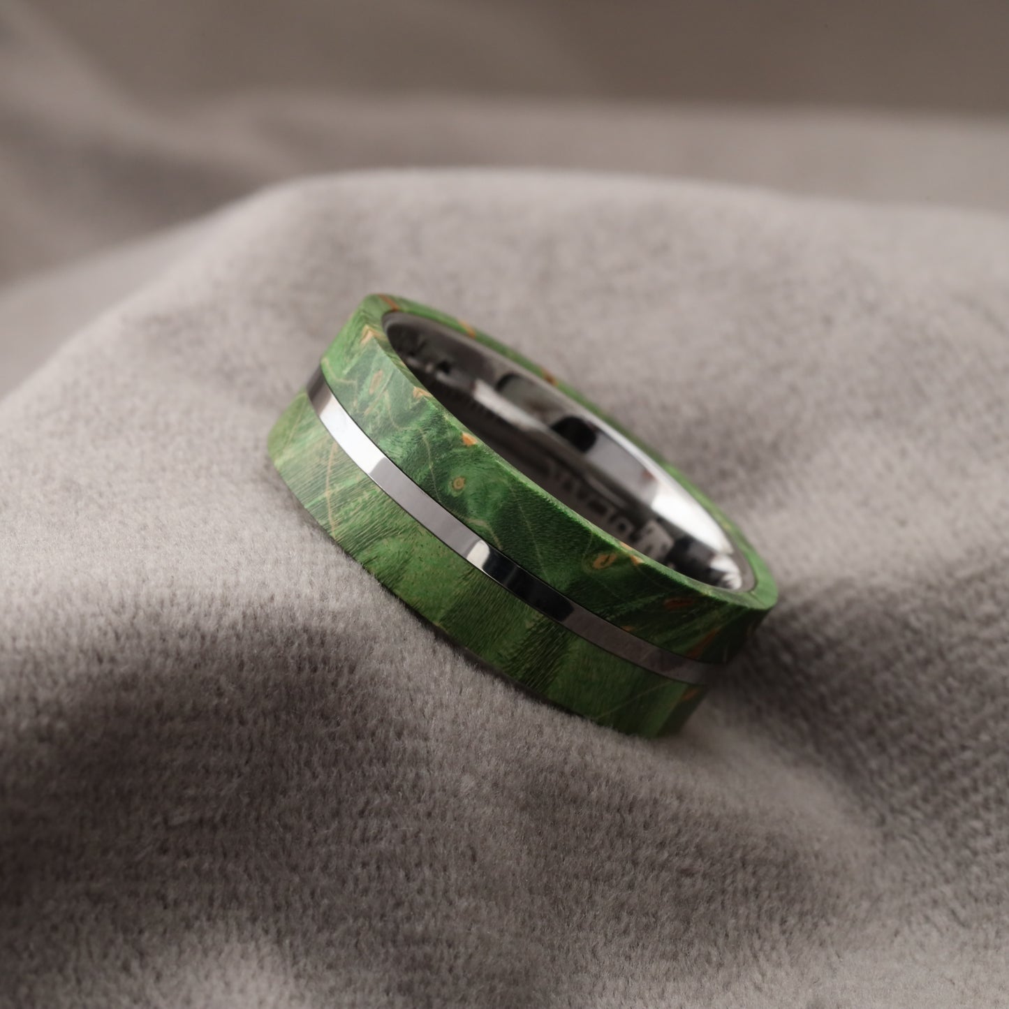 Tungsten Ring with Green Elder Box Wood Inlay - 8mm - A180
