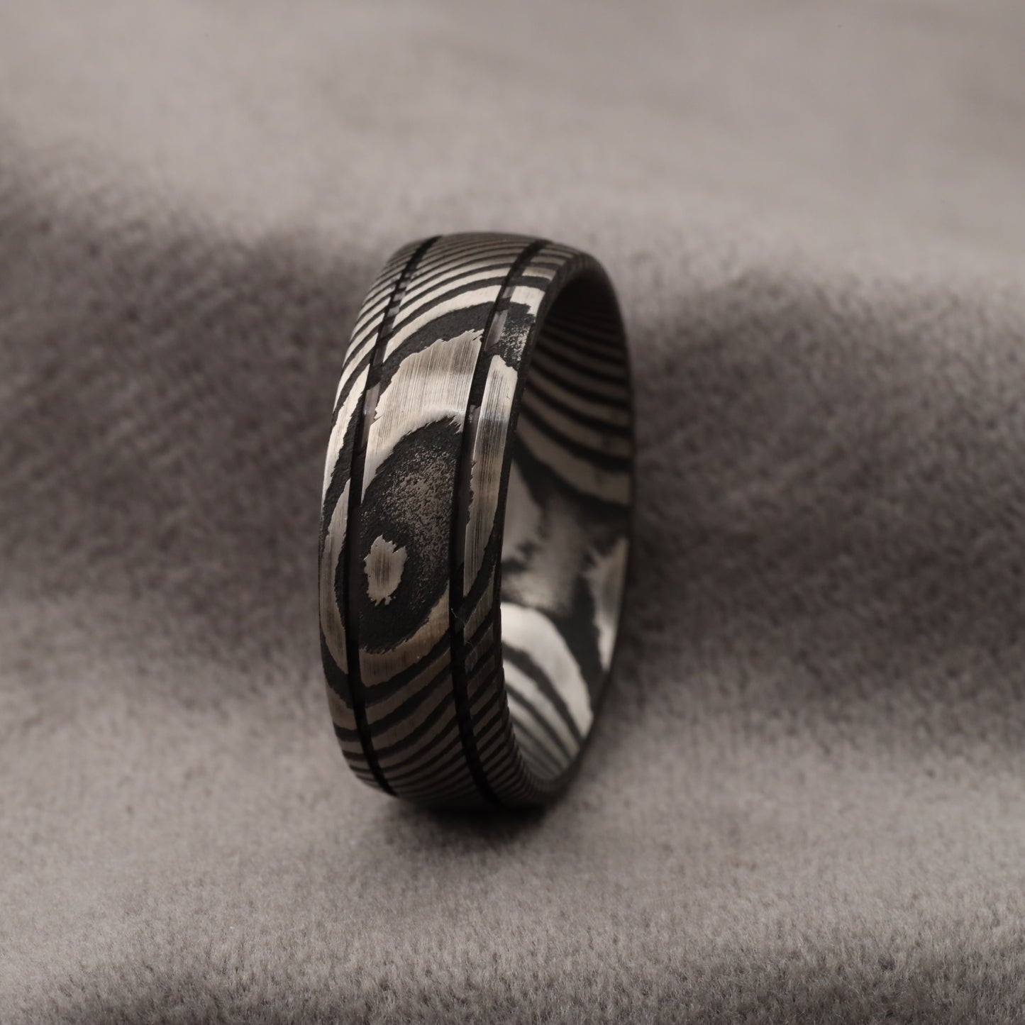 A322 Damascus Steel Ring Silver - Ultra Durable
