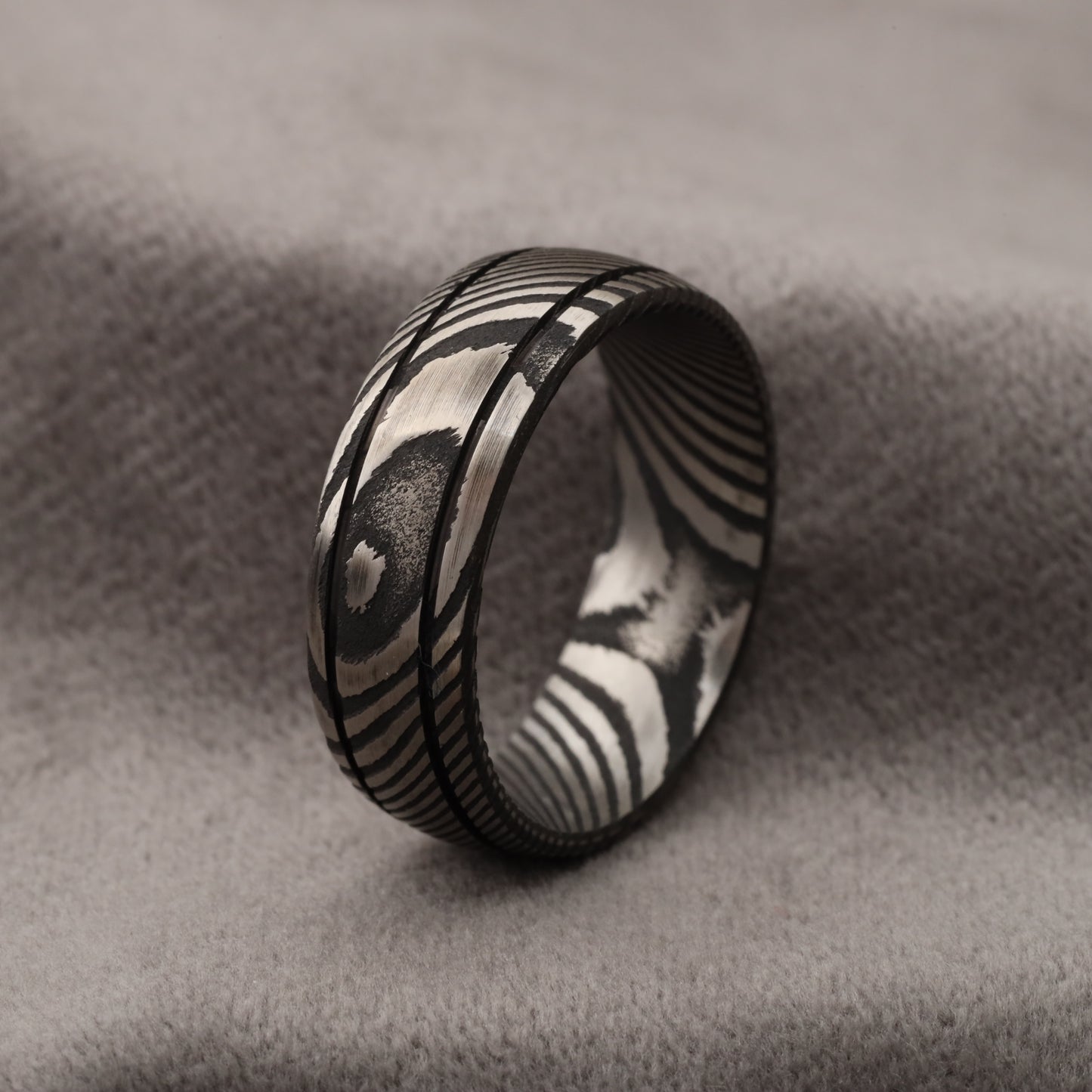 A322 Damascus Steel Ring Silver - Ultra Durable