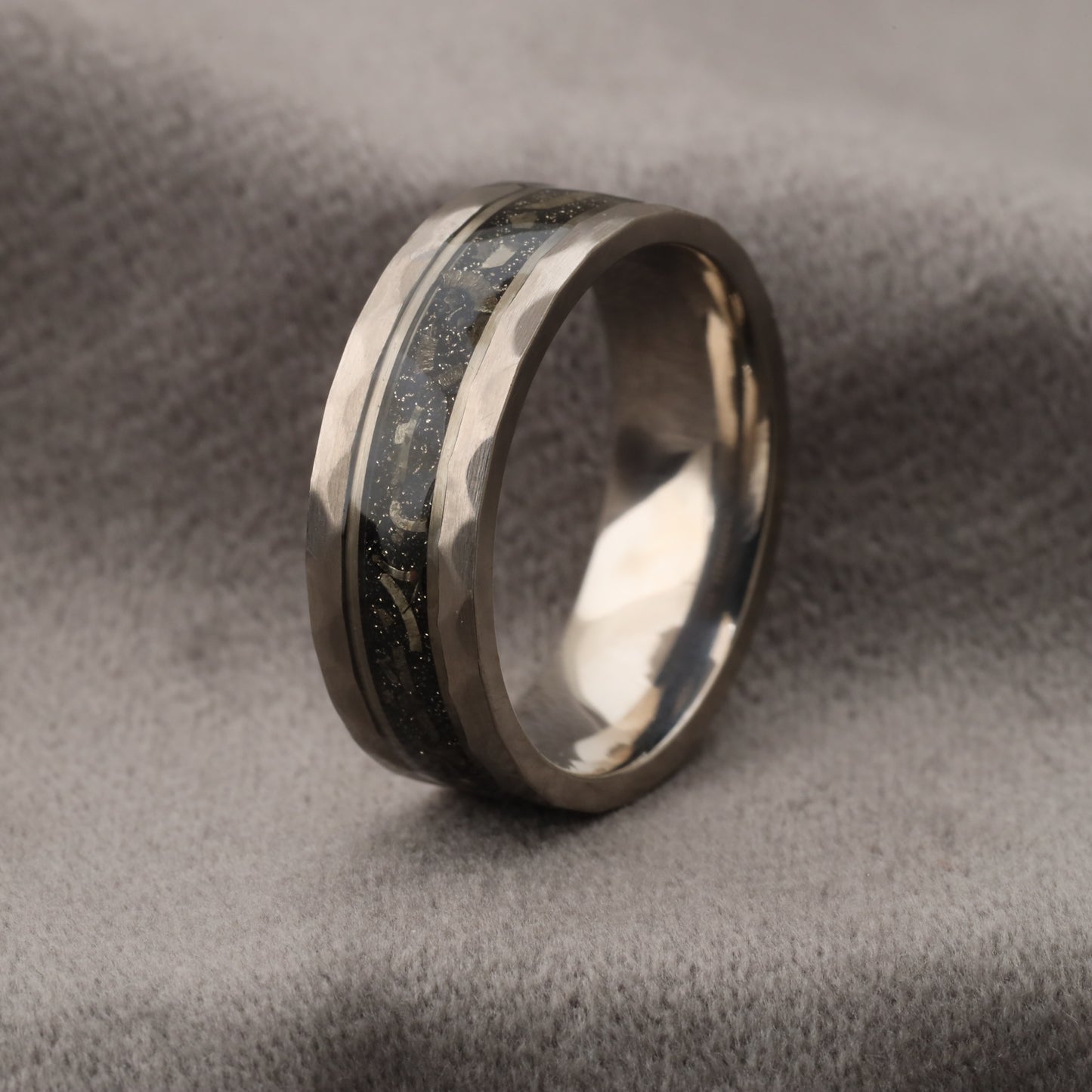 A325 Titanium Ring with Crushed Meteorites and Silver Leaf - 8mm