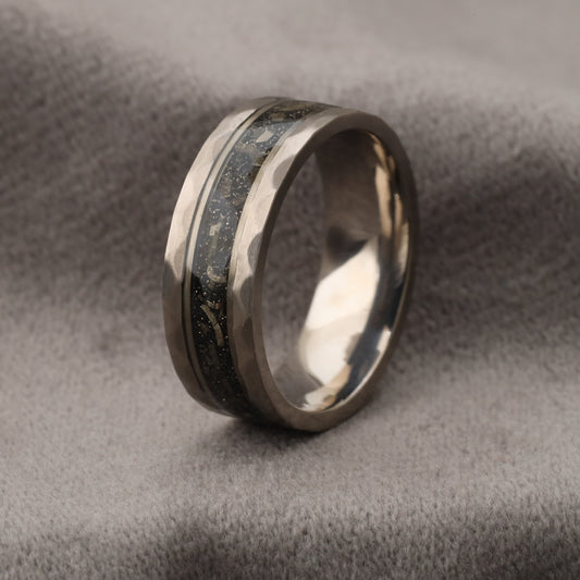 A325 Titanium Ring with Crushed Meteorites and Silver Leaf - 8mm