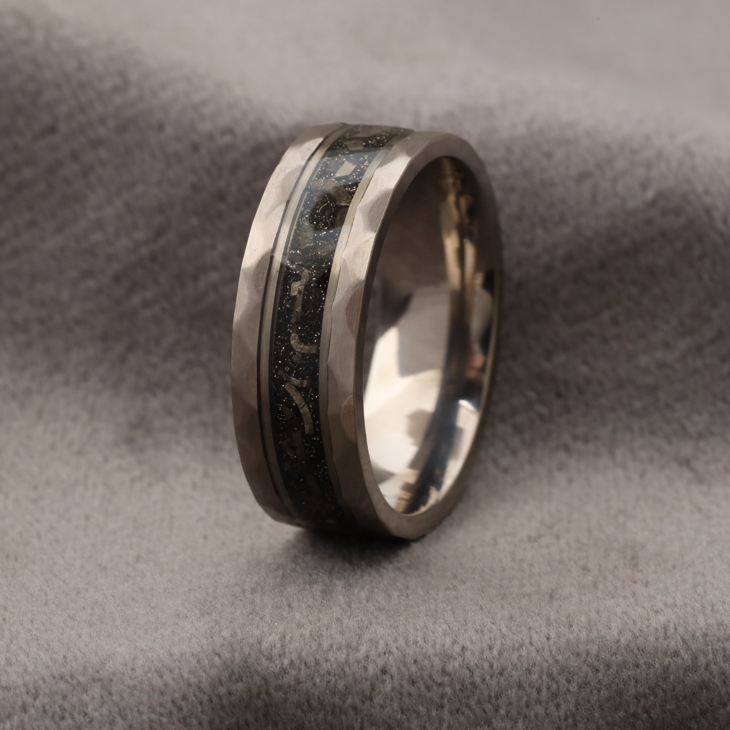 A325 Titanium Ring with Crushed Meteorites and Silver Leaf - 8mm