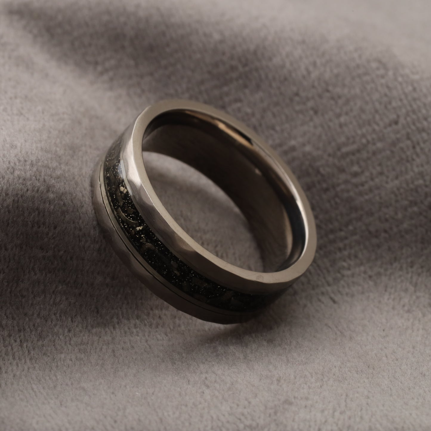 A325 Titanium Ring with Crushed Meteorites and Silver Leaf - 8mm
