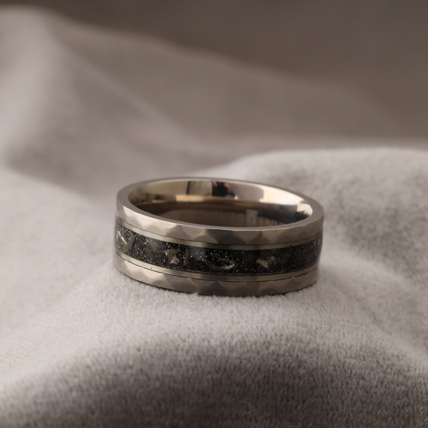 A325 Titanium Ring with Crushed Meteorites and Silver Leaf - 8mm