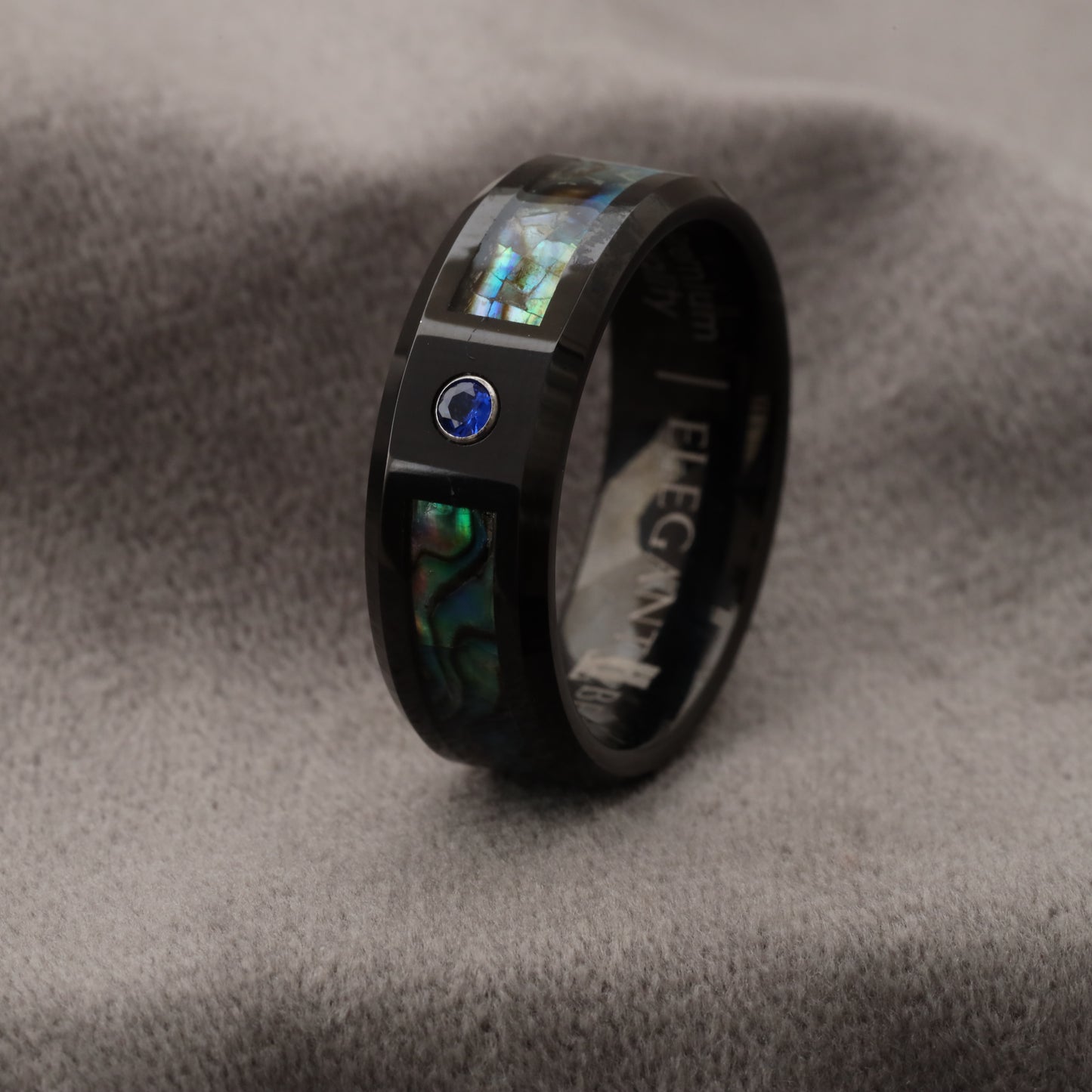 A186 Tungsten Carbide Ring with Abalone Shell and Blue Micro Zircon