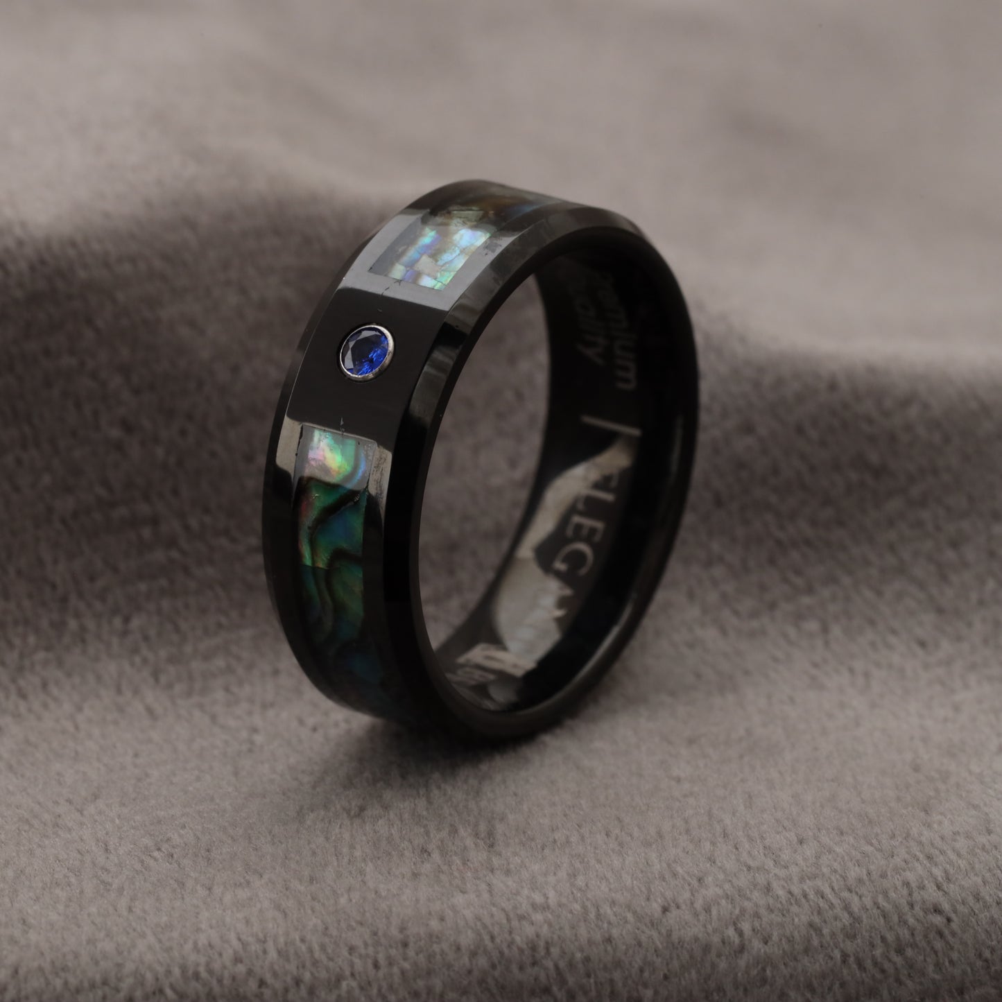 A186 Tungsten Carbide Ring with Abalone Shell and Blue Micro Zircon