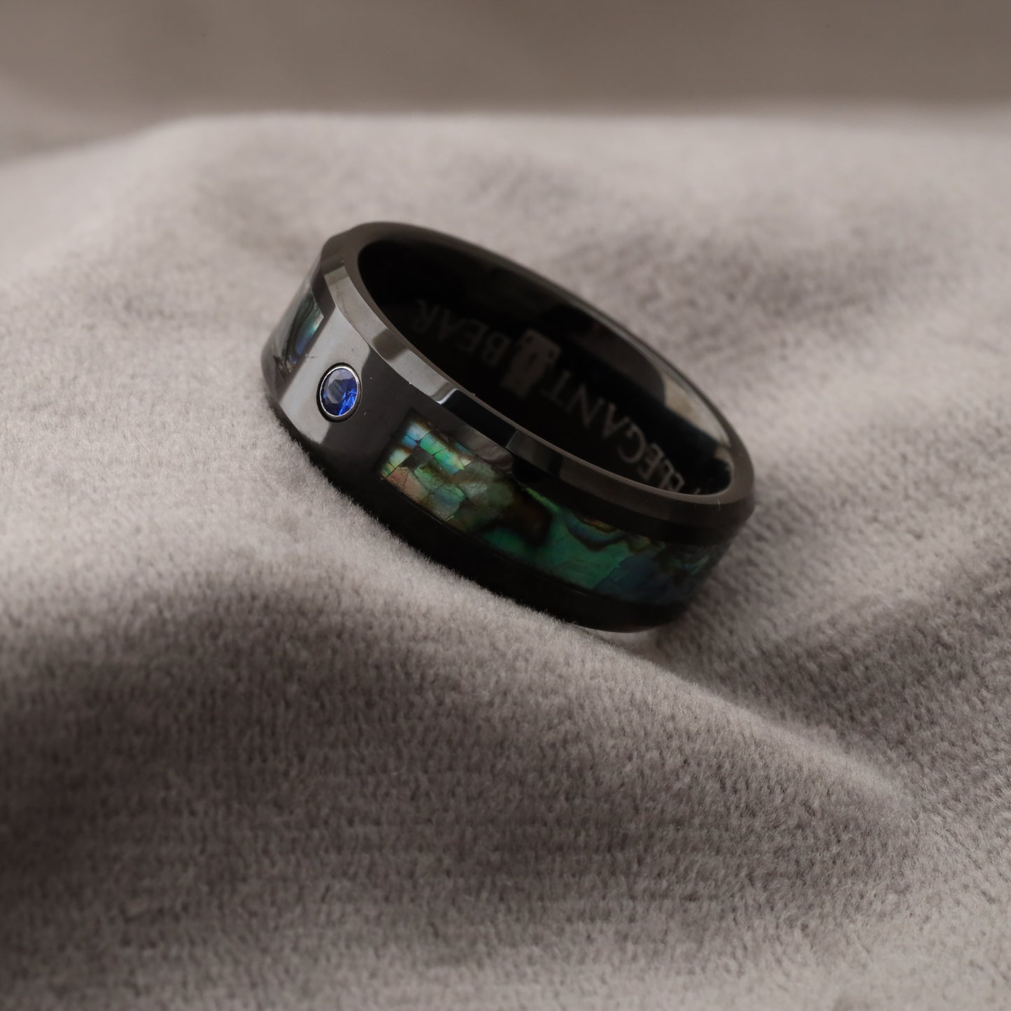 A186 Tungsten Carbide Ring with Abalone Shell and Blue Micro Zircon