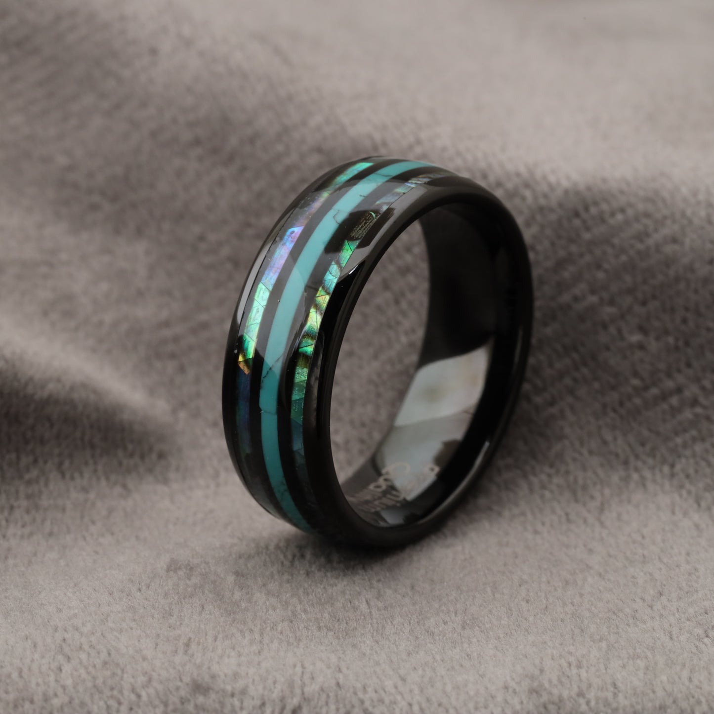 Tungsten Ring with Turquoise Stone, Abalone Shell & Koa Wood - Triple Inlay - 8mm - A184