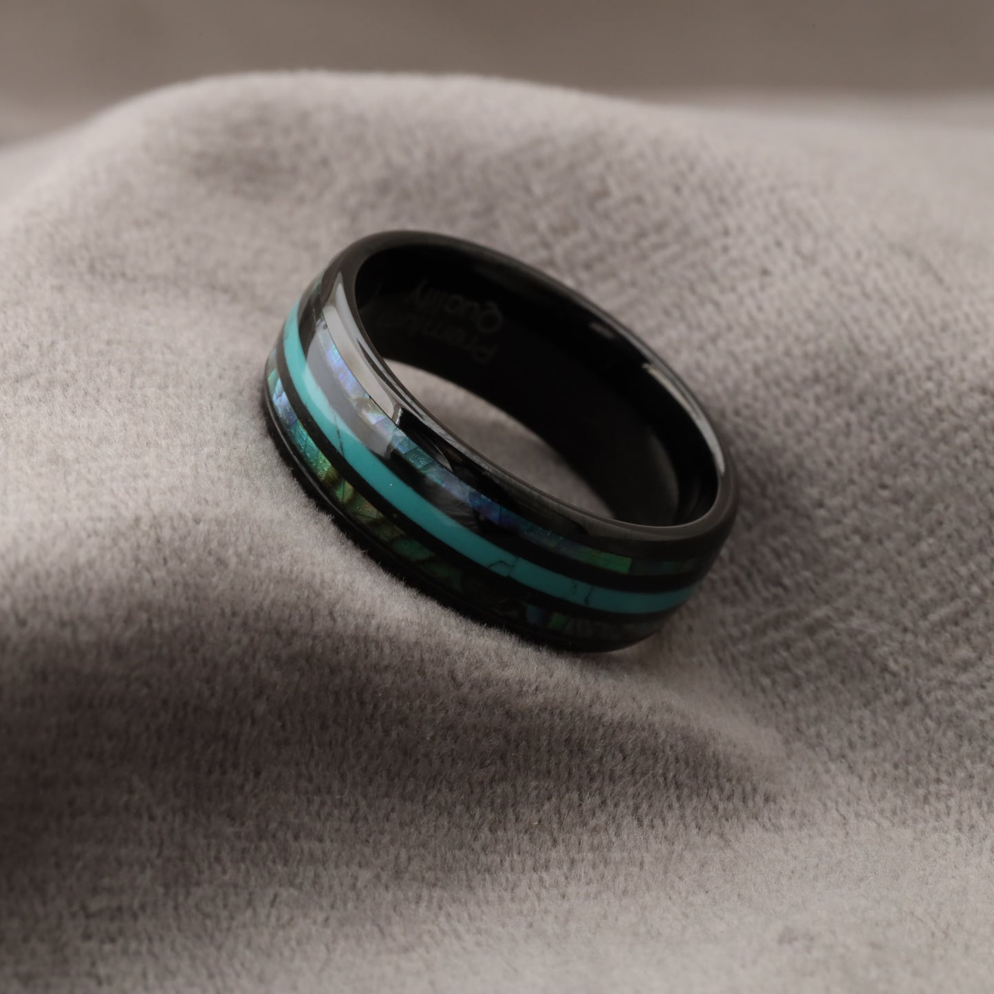 Tungsten Ring with Turquoise Stone, Abalone Shell & Koa Wood - Triple Inlay - 8mm - A184