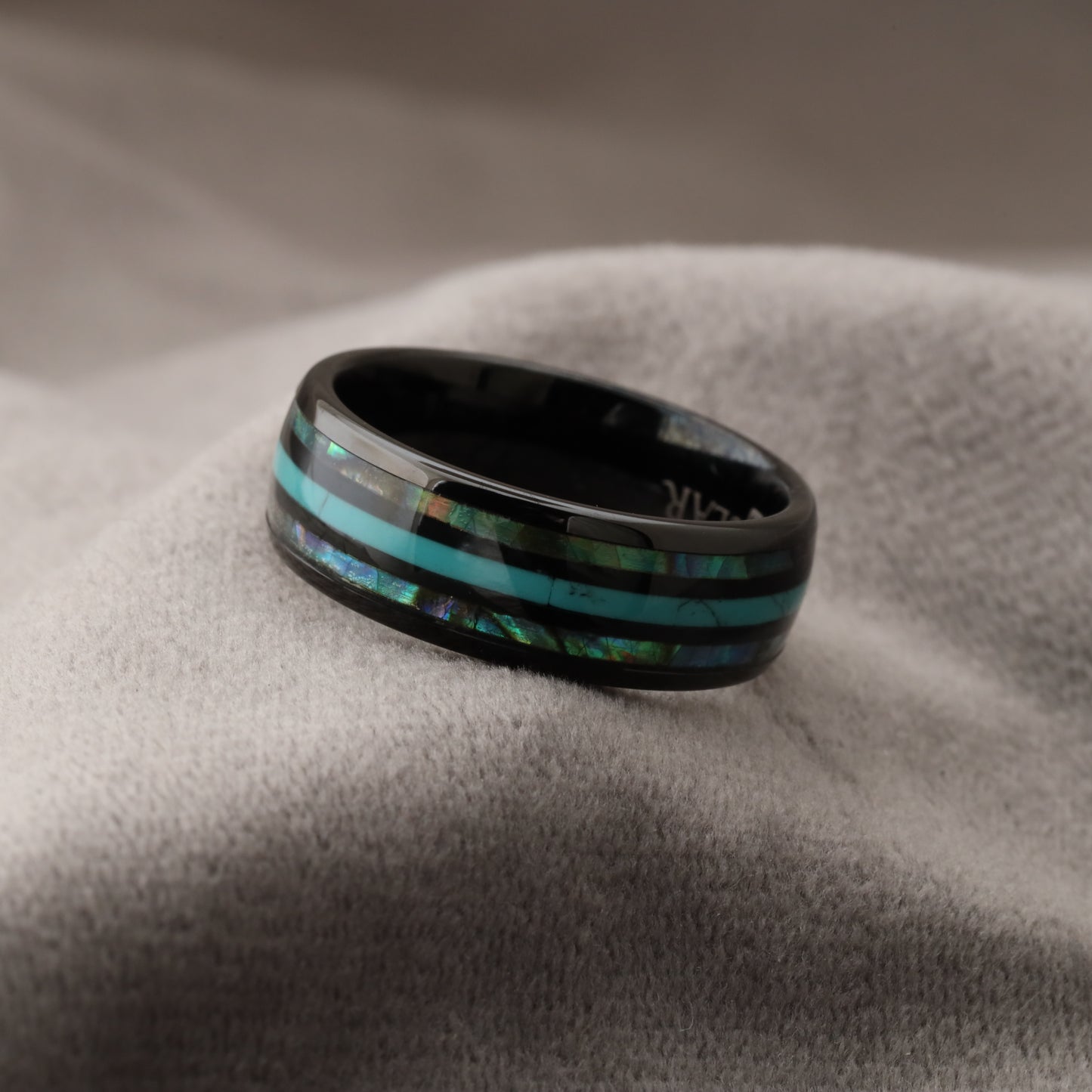 Tungsten Ring with Turquoise Stone, Abalone Shell & Koa Wood - Triple Inlay - 8mm - A184
