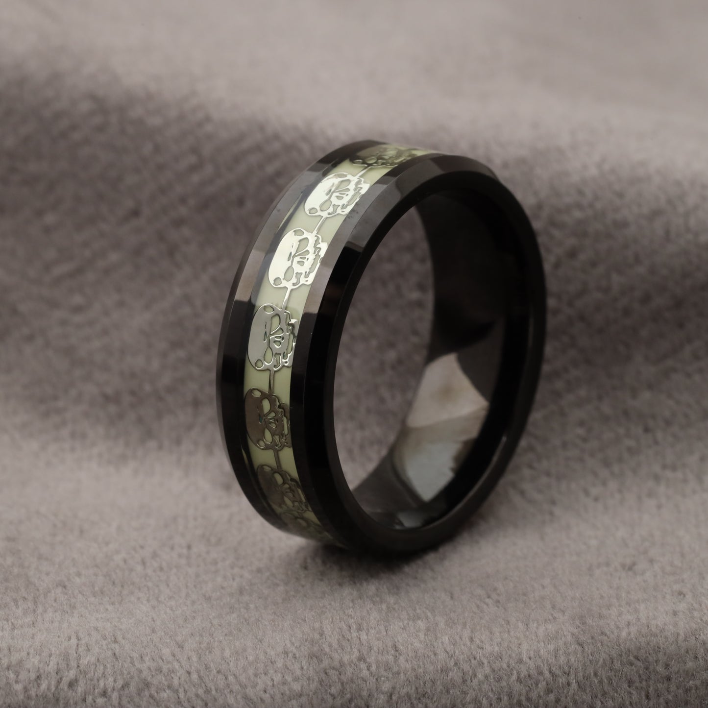 Tungsten Ring with Green Strontium Aluminate - Glow in the Dark Design - 8mm - A187