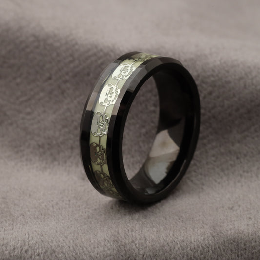 Tungsten Ring with Green Strontium Aluminate - Glow in the Dark Design - 8mm - A187