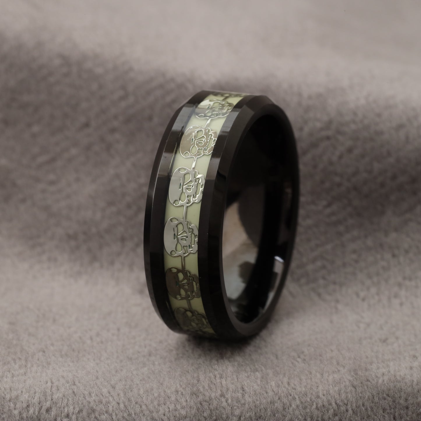 Tungsten Ring with Green Strontium Aluminate - Glow in the Dark Design - 8mm - A187