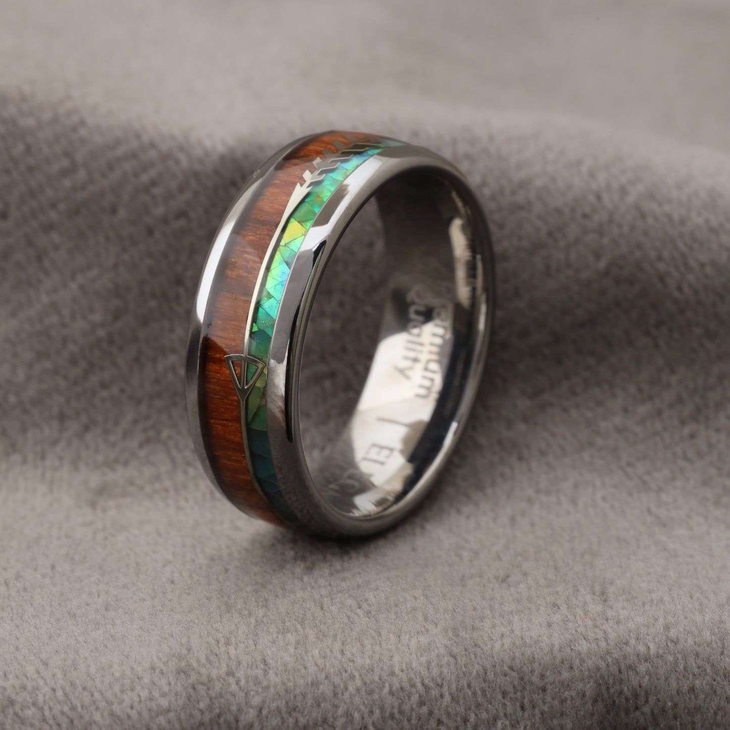 Tungsten Ring Inlaid with Koa Wood & Abalone Shell A125