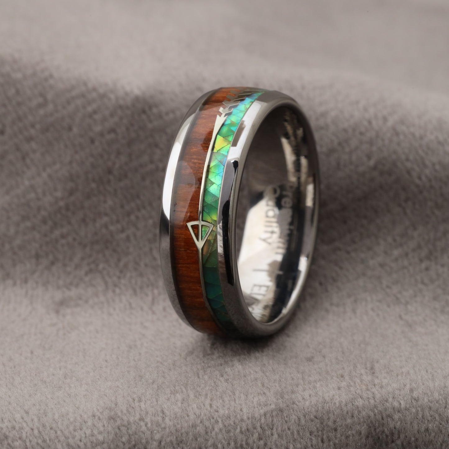 Tungsten Ring Inlaid with Koa Wood & Abalone Shell A125