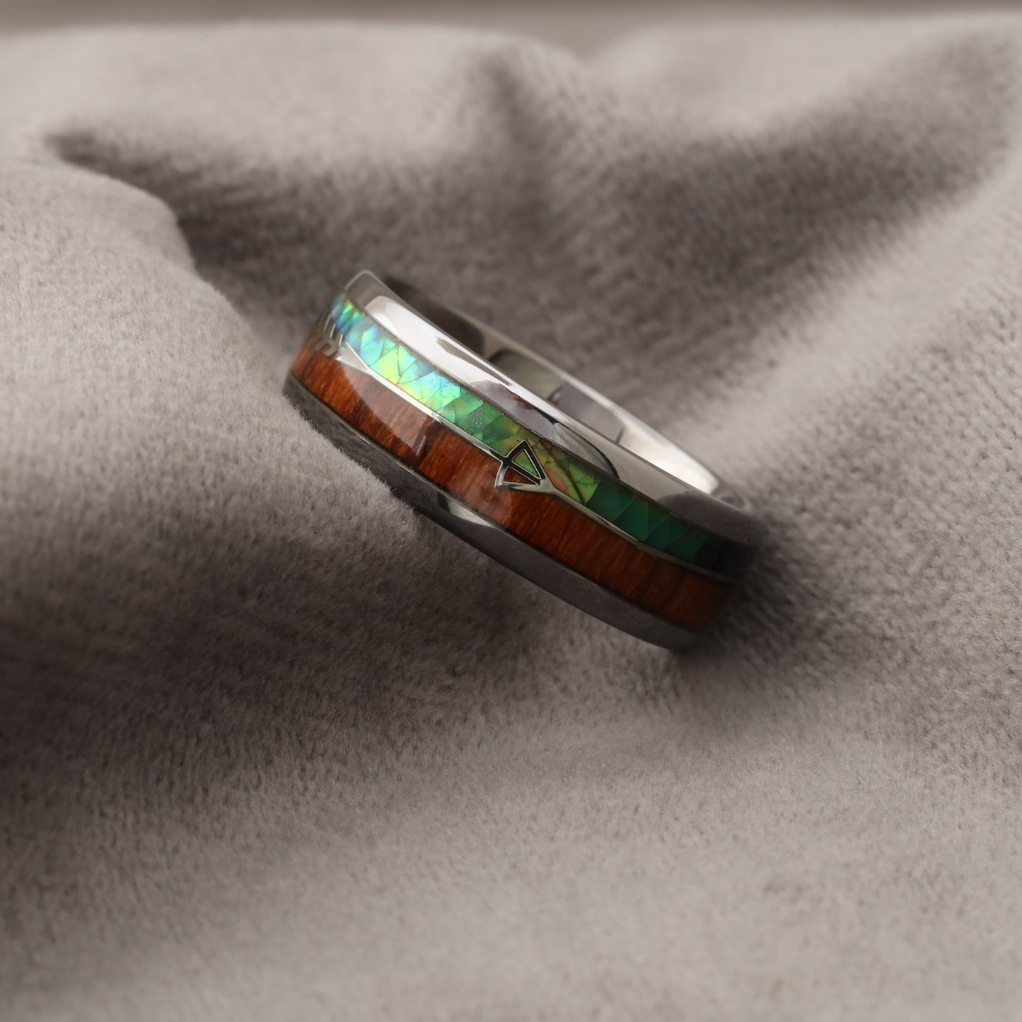 Tungsten Ring Inlaid with Koa Wood & Abalone Shell A125