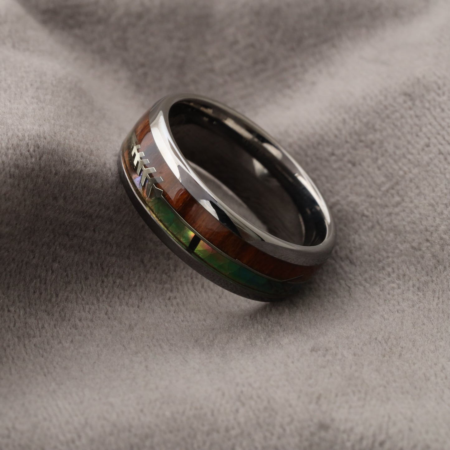 Tungsten Ring Inlaid with Koa Wood & Abalone Shell A125
