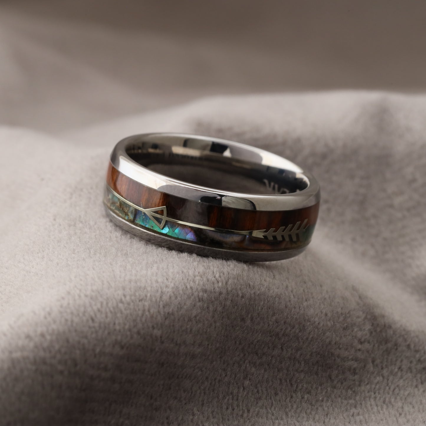 Tungsten Ring Inlaid with Koa Wood & Abalone Shell A125