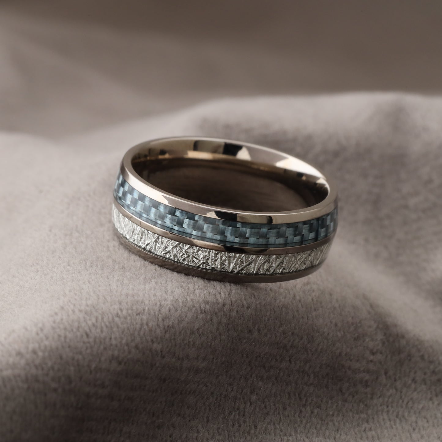 A130 Titanium Ring with Blue Carbon Fiber & Meteorite - Aerospace Design