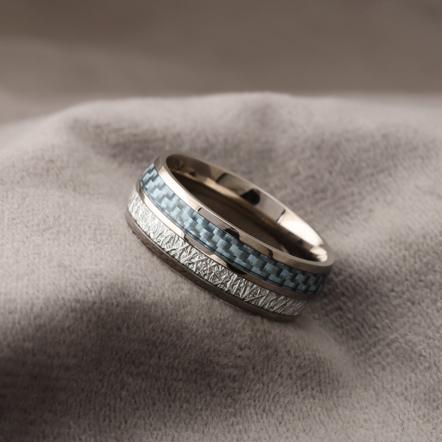 A130 Titanium Ring with Blue Carbon Fiber & Meteorite - Aerospace Design