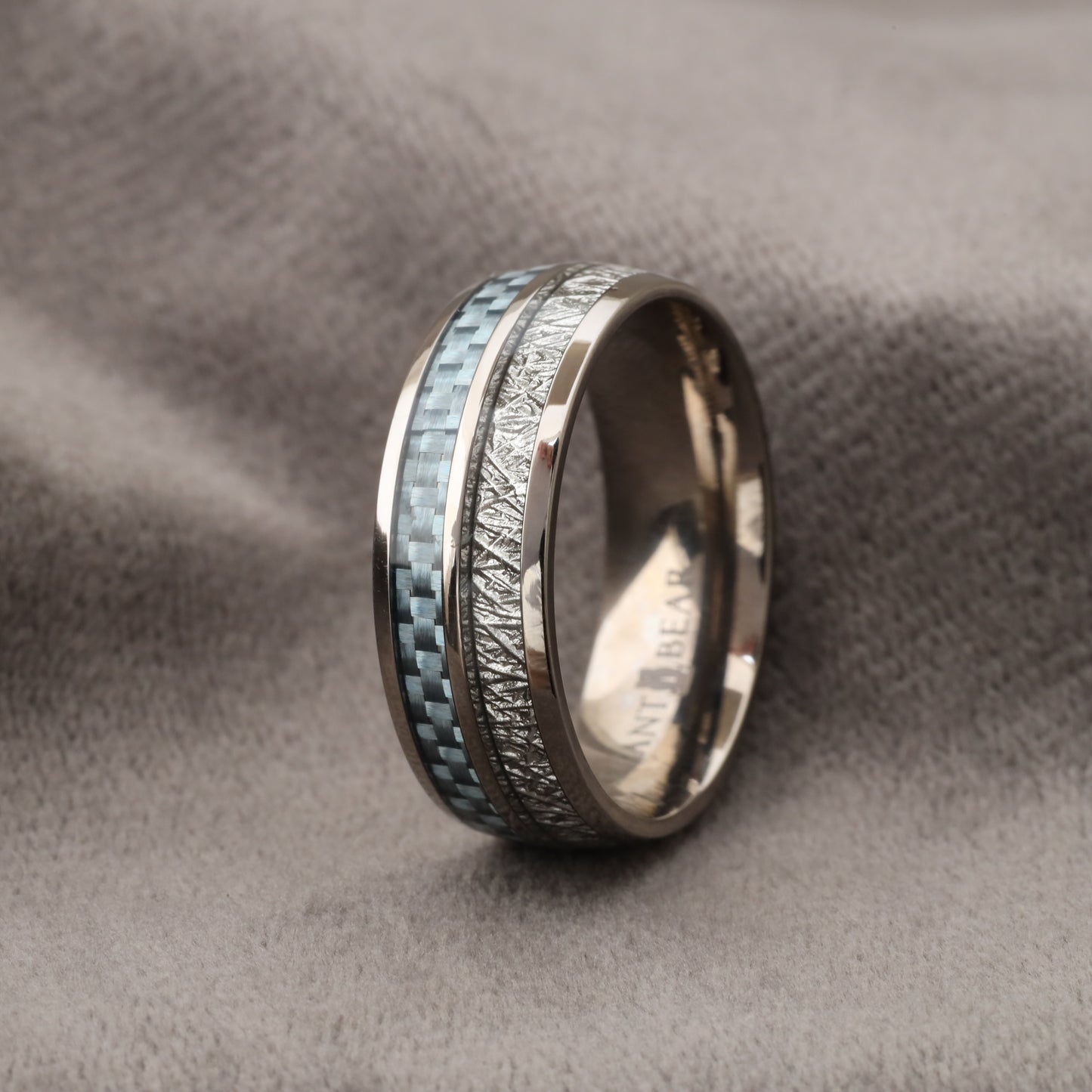 A130 Titanium Ring with Blue Carbon Fiber & Meteorite - Aerospace Design