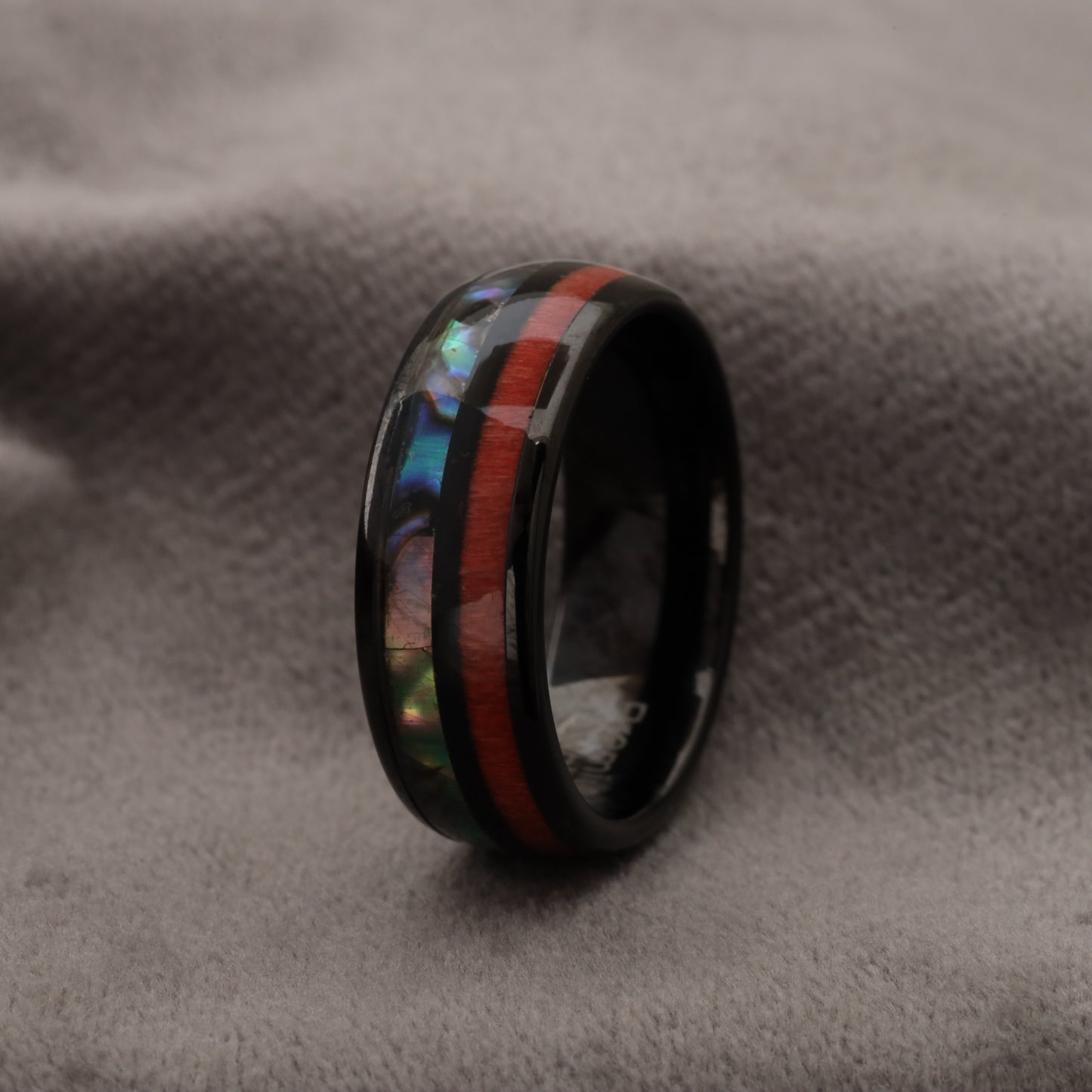 Tungsten Ring with Natural Abalone Shell & Red Elder Box Wood - 8mm - A167