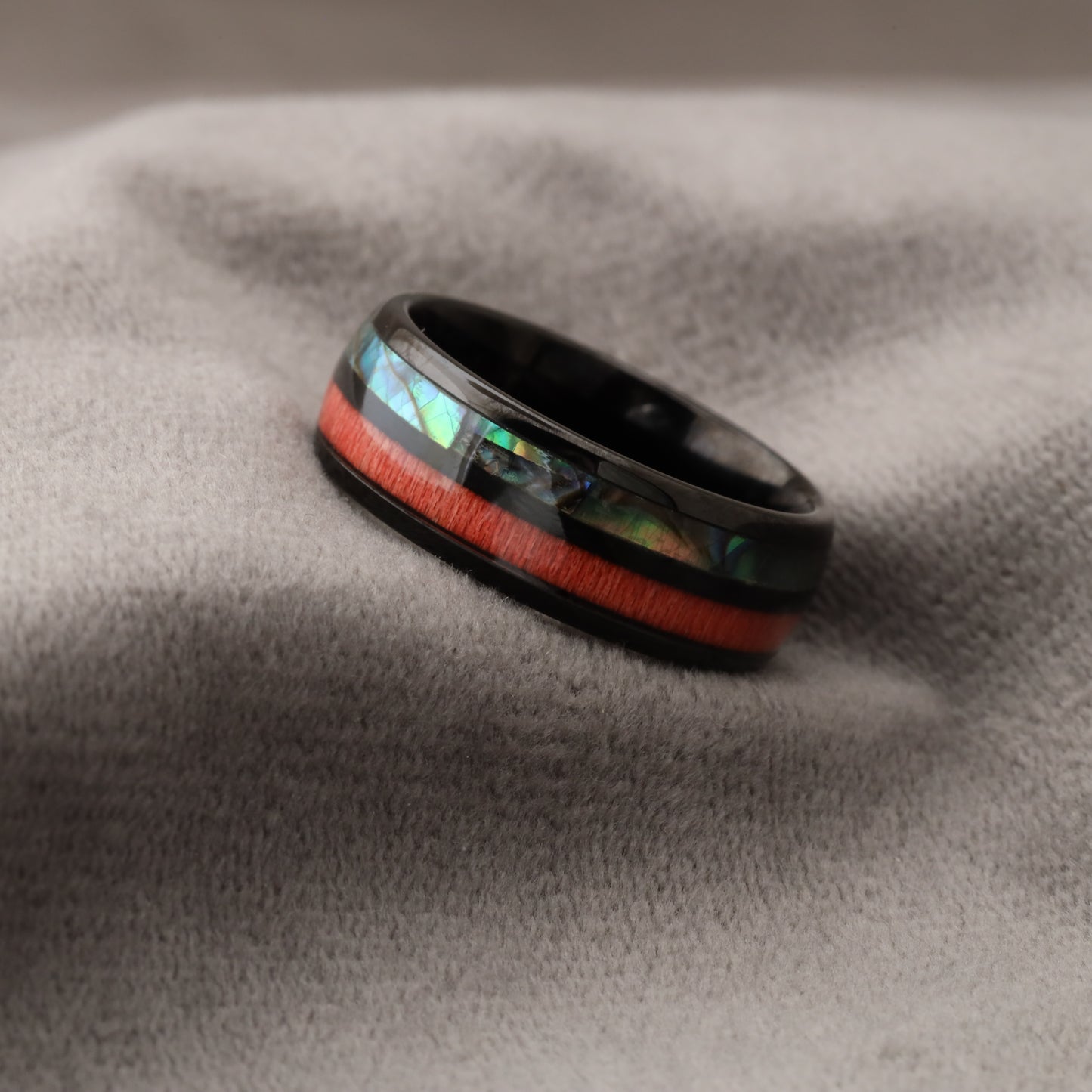 Tungsten Ring with Natural Abalone Shell & Red Elder Box Wood - 8mm - A167